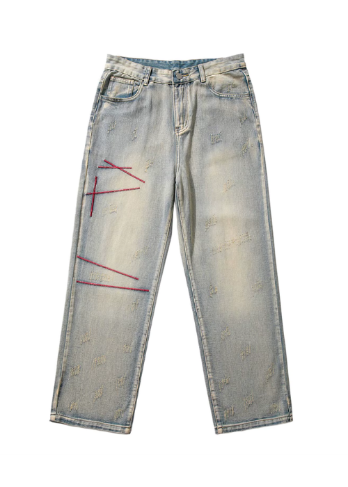 AtomicLook® Red Stripe Baggy Jeans