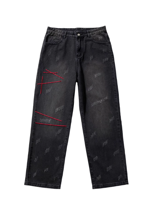 AtomicLook® Red Stripe Baggy Jeans