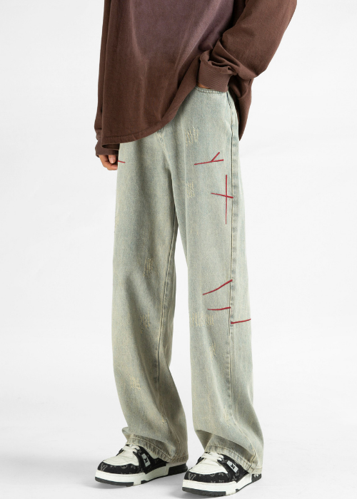 AtomicLook® Red Stripe Baggy Jeans