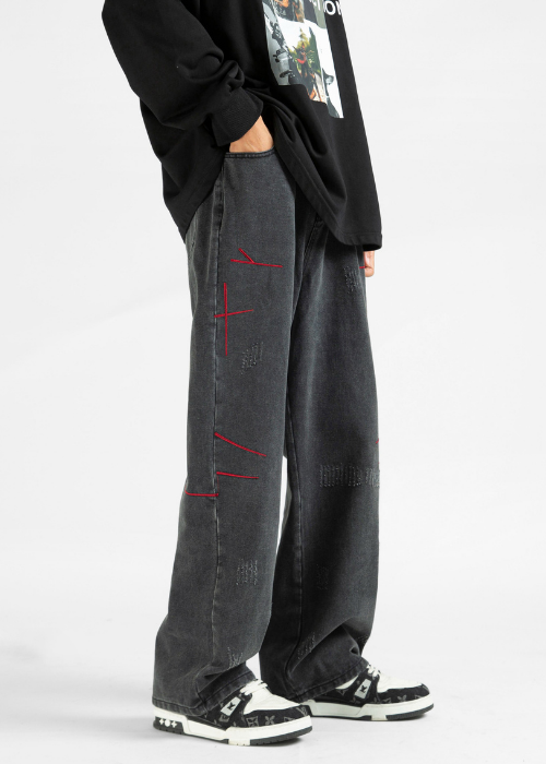 AtomicLook® Red Stripe Baggy Jeans