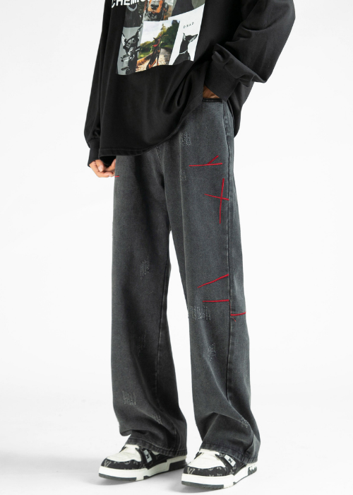 AtomicLook® Red Stripe Baggy Jeans